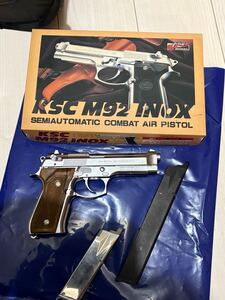 KSC M92 INOX ノーマルマガジン×1 ロングマガジン×1 付き　ウッドグリップ換装　ノーマルグリップ、各種付属あり　初速63 0.2g 漏れナシ