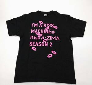 中古　ZIMA 　KISS A-ZIMA Tシャツ　黒　L　キスマークプリント 　半袖　蛍光ピンク