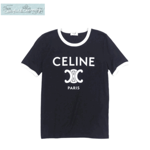 未使用 CELINE トリオンフプリントクラシックTシャツ M ブラック/ホワイト コットン 2X872671Q