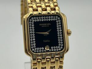 K17KA6 稼働品 RAYMOND WEIL レイモンドウィル Fide’lio フィデリオ 4703 QZ 黒文字盤 石付 デイト メンズ 18K GOLD ELECTRO PLATED