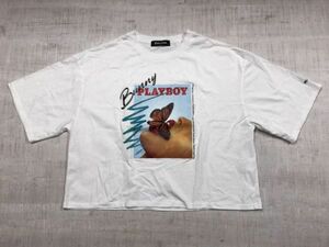 プレイボーイ PLAYBOY ショート丈 クロップド Y2K 平成ギャル ヒップホップ B-GIRL ストリート 半袖Tシャツ カットソー レディース M 白