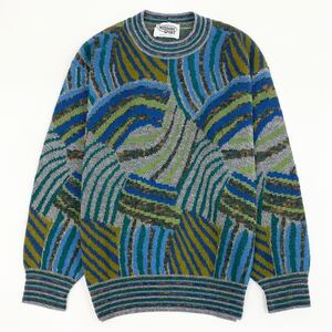 Ja15【イタリア製】MISSONI SPORT ミッソーニ クルーネック ニットセーター ウールブレンド◯ 総柄 マルチカラー XS メンズ 紳士服