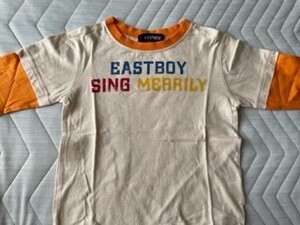 着用少★イーストボーイ★長袖Tシャツ★110★アイボリー・オレンジ袖★胸ロゴ★重ね着風★ロンＴ★EASTBOY