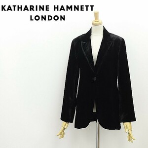 ヴィンテージ◆KATHARINE HAMNETT LONDON キャサリンハムネット ロンドン ベロア ベルベット 1釦 ジャケット 黒 ブラック M