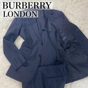 【美品】BURBERRY LONDON バーバリー ロンドン セットアップ スーツ パンツ ジャケット シャドーノバチェック ネイビー 紺 メンズ