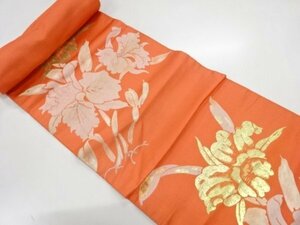 094631# 【1円～】アンティーク　草花模様織出し名古屋帯地反物