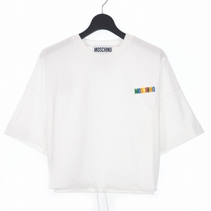 モスキーノ MOSCHINO 20SS 裾ドローストリング マルチ ロゴ ショート丈 Tシャツ 半袖 カットソー 40 ホワイト 白 A0701 レディース