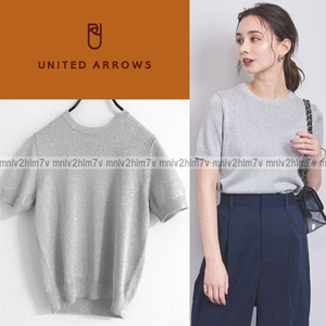 【ユナイテッドアローズ】ラメ ショートスリーブ ニット　シルバー　UNITED ARROWS　メタリック ハーフスリーブ クルーネック半袖ニット