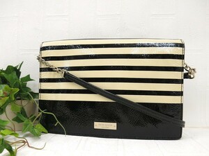 kate spade ケイトスペード◆エナメル パテント レザー 本革◆チェーン ショルダー バッグ◆ブラック アイボリー◆超美品◆ボーダー◆N8078