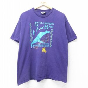 XL/古着 リー Lee 半袖 ビンテージ Tシャツ メンズ 90s クジラ コットン クルーネック 紫 パープル 24jun05 中古