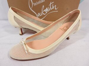 超美品 【クリスチャンルブタン】 MARCIA RETE PATENT WHITE メッシュパンプス 靴 (レディース) size37 アイボリー系 □30LZ4742□