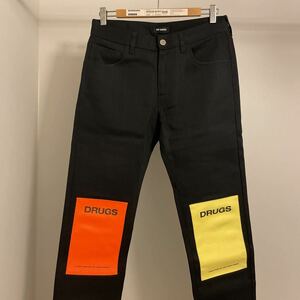 18AW RAF SIMONS ラフシモンズ レギュラーフィット ジーンズ デニムパンツ ブラック オレンジ Regular fit jeans with patches 2018 DRUGS