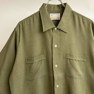 希少《 Dead Stock / Rayon 》50s 60s デッド【 Weavers Gold かすり 餅 オリーブ レーヨン ボックスシャツ L ビンテージ 】