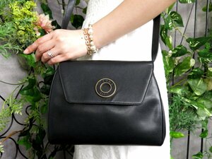 ●超美品●CELINE セリーヌ●サークルロゴ●カーフ レザー 本革●ショルダー バッグ●黒●ゴールド金具●斜め掛け●ヴィンテージ●Js48147