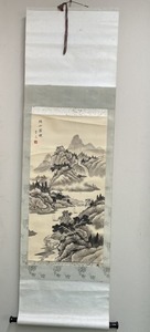 中国掛軸　李元　水墨山水図　書画　掛け軸　中国　山水　日本画　水墨　中古