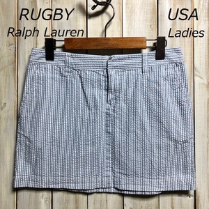 USA古着 RUGBY RALPH LAUREN ポロ ラグビー シアサッカー生地ミニスカート 0 アメリカ古着 オールド ラルフローレン ヴィンテージ ⑧