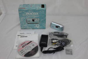 【美品 返品保証】 【元箱付き】ペンタックス Pentax Optio WP ブルー 3x バッテリー チャージャー付き コンパクトデジタルカメラ M904