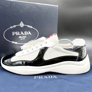 1円【美品】 PRADA プラダ 【圧倒的高級感】 アメリカズカップ メンズ エナメル ファブリック ローカット スニーカー シューズ 靴 27.5cm位