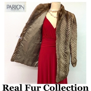 毛皮コート パステルミンク シェブロン PARION MINK リアルファー realfur 本物毛皮 ミディアム丈 着丈71cm 裾周囲104cm club藤(596)