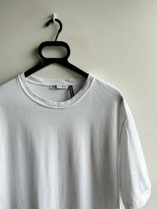 【極美品】ZARA MAN Tシャツ メンズ L ホワイト 白 LONG LENGTH仕様 コットン100% モロッコ製 ザラ マン