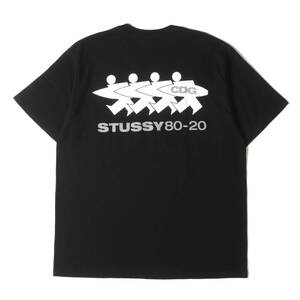 美品 STUSSY ステューシー Tシャツ サイズ:L 20AW CDG 40周年記念 サーフマン クルーネック 半袖Tシャツ ブラック 黒 トップス カットソー