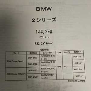 【パーツガイド】　BMW 　２シリーズ　(１Ｊ＃、２Ｆ＃)　Ｈ26.2～　F22　２ドアクーペ　２０１９年版