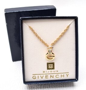 1円スタート!! 未使用品 GIVENCHY ジバンシィ 【金色 ゴールド ロゴ ラインストーン ネックレス】ペンダント