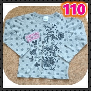 Disney ディズニー Tシャツ ロンT 110 長袖 ロングスリーブ ミニー グレー 水玉 ドット柄 トップス カットソー 韓国 オルチャン 古着 美品