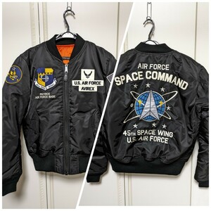 AVIREX/美品メンズM/MA-1フライトジャケット/スペースコマンド/AIR FORCE SPACE COMMAND/6182184/黒色ブラック/ミリタリージャンパー、