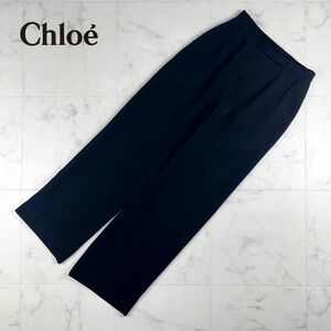 美品 Chloe クロエ ウエストゴム ストレートスラックスパンツ ボトムス レディース 黒 ブラック サイズ9*LC82