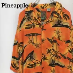 ハワイアン アロハシャツ レトロ 総柄 半袖シャツ 南国 XL オレンジ 開襟
