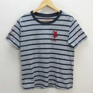 G■ポロ/U.S.POLO ASSN Tシャツ/ボーダー柄 コットン【3L】灰紺/LADIES/24【中古】■