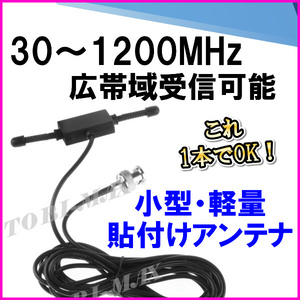 隠せる 30～1200MHzの広帯域受信♪小型・軽量・貼付けアンテナ(Ｂ) BNC型 新品 ケーブル・コネクター付/航空無線 エアーバンド