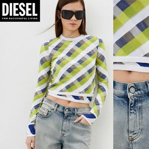 新品 未使用 タグ付き ★定価63,800円 DIESEL ディーゼル レディース Lサイズ メタルDロゴ シースルー レイヤード トップス 30