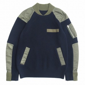 20aw サカイ sacai MA-1 ジャケット ドッキング ニット セーター プルオーバー ウール 切替 20-02359M サイズ2 紺 カーキ メンズ ◆３