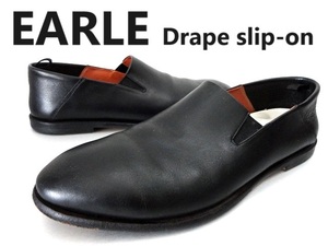 状態良好/上質 牛革/EARLE:アール/Drape slip-on/カウレザー ドレープ スリッポン レザーシューズ/黒/size40(26.5cm)/定価:¥39,600-