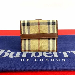 極 美品 BURBERRY バーバリー ノバチェック レザー 二つ折り 財布 ミニ ウォレット コインケース カードケース ベージュ ブラウン 29571