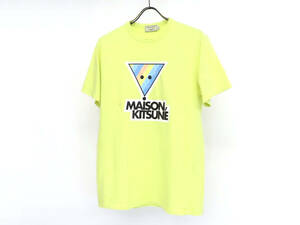 13852 MAISON KITSUNE メゾンキツネ ロゴ クラック プリント 丸首 ラウンドネック コットン 半袖 Tシャツ カットソー 夏 S イエロー メンズ