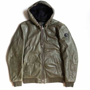 【雰囲気抜群】DIESEL【レザー パーカー】M カーキ ディーゼル ジップ ジャケット 2411741