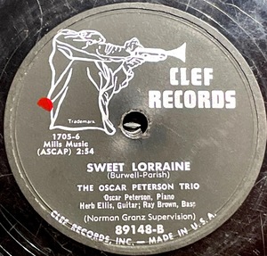 CLEF Records THE OSCAR PETERSON TRIO ・SWEET LORRAINE / SOFT WINDS SP盤/78レコード