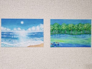 風景画　海の絵　パステル画　癒し　絵画　夏　ヒーリングアート　オイルパステル