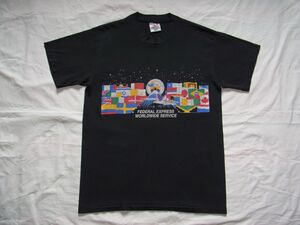 ☆ 80s USA製 ビンテージ FEDERAL EXPRESS フェデラルエクスプレス FedEx フェデックス Tシャツ sizeL 黒 ☆古着 旧ロゴ USPS UPS DHL 90s