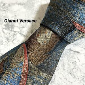 1円　激レア Gianni Versace ジャンニヴェルサーチ　ブランドネクタイ シルク100％ 入手困難　絹　総柄　ネイビー　マルチカラー