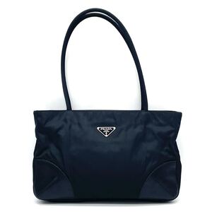 1円 美品 PRADA プラダ テスートナイロン レザー ブラック トートバッグ ショルダー 肩掛け ロゴプレート BR1044