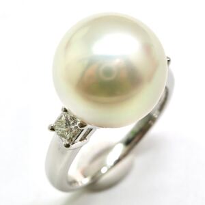 1円〜!!TASAKI(田崎真珠)▼Pt900 南洋白蝶真珠/天然ダイヤモンドリング▼J 8.6g 約14号 diamond ring 指輪 EC7/EE5 S316