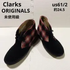 未使用級Clarks オリジナルズワラビーチェック柄レッドus61/2約24.5