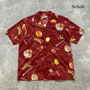 【Schott / ショット】 HAWAIIAN SHIRT PLANET プラネット 宇宙柄 オープンカラー 半袖アロハシャツ ハワイアンシャツ 開襟シャツ 総柄 