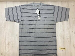 タグ付き新品！PLAYBOY プレイボーイ メンズ ボーダー ヘンリーネック Tシャツ L グレー