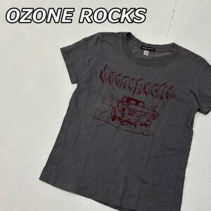 【OZONE ROCKS】オゾンロックス カスタムカルチャー カー プリント クルーネック Tシャツ 半袖 オールド 灰色 グレー