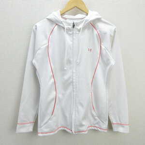 D■アンダーアーマー/UNDER ARMOUR ラグランジャージ JKT フーディ【LG】白/LADIES/140【中古】